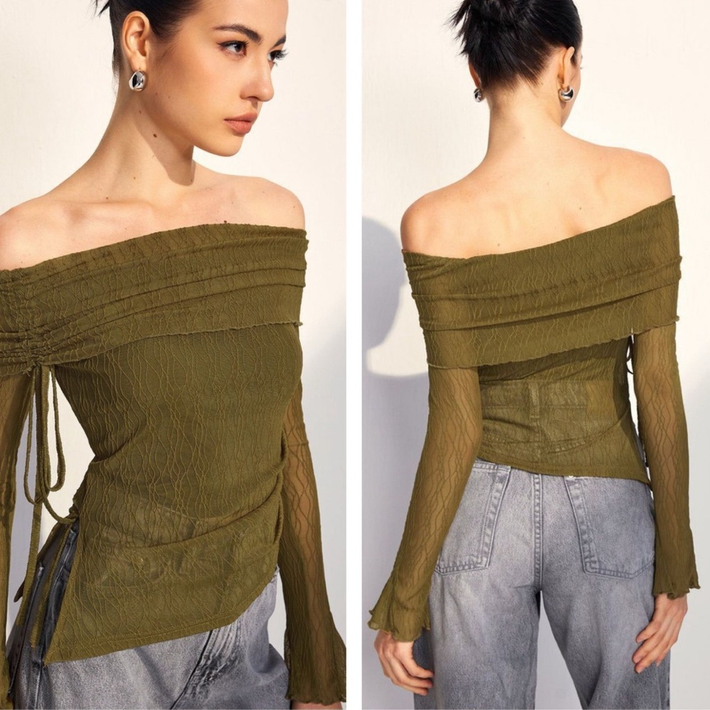Commense Khaki Off-Shoulder Blouse